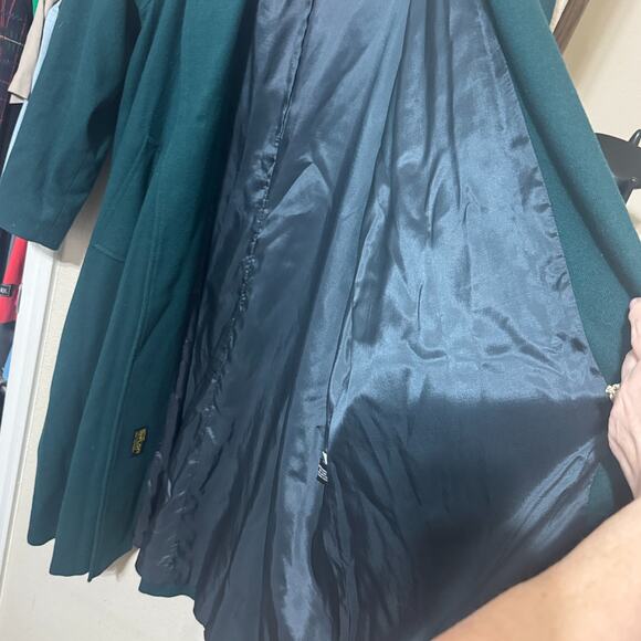Vintage Portrait 100% Wool Coat Forest Green Sz 14 Petite Long belted FLAWS - Picture 6 of 15